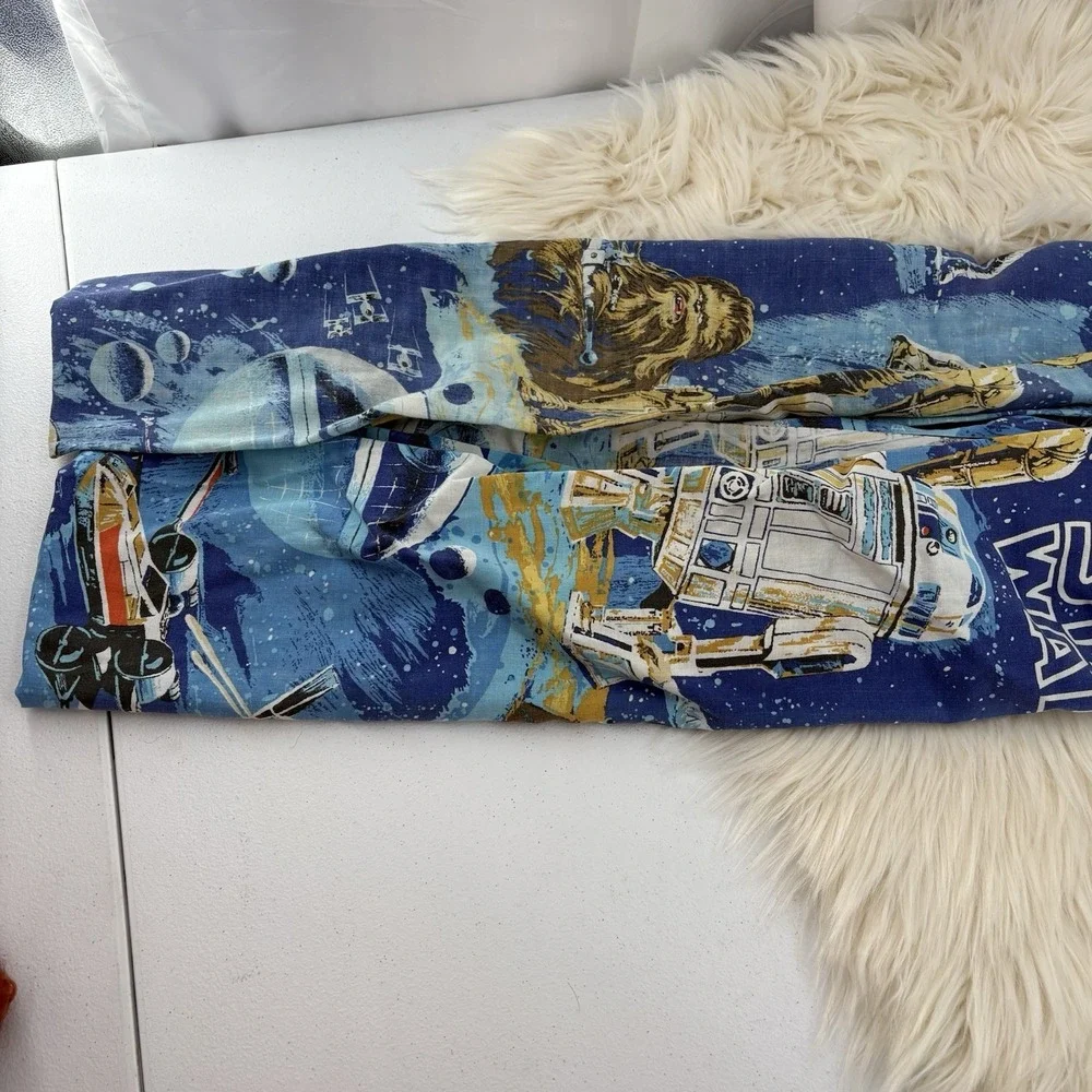 Vtg 1977 Star Wars A New Hope Twin Sheet SET Blue BIBB USA Fitted, Flat, Pillow
